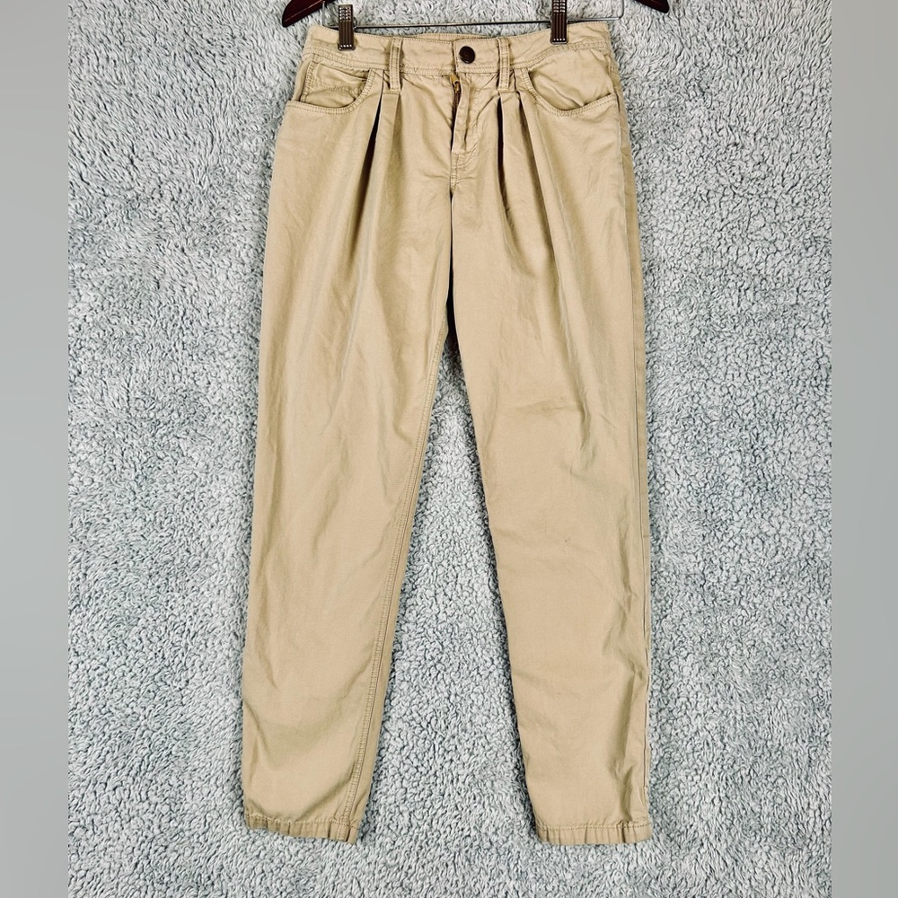 Burberry Brit Cotton Khaki Pleated Zip Fly Pants Size 2